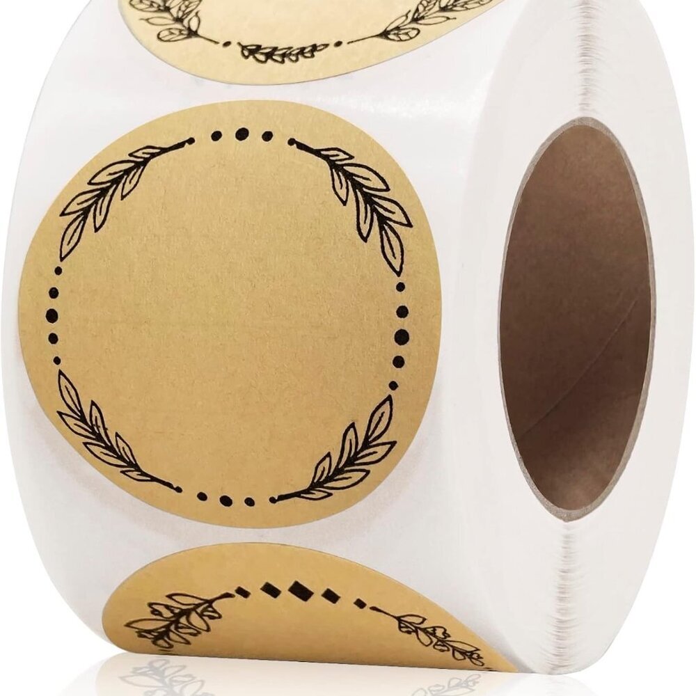 500pcs 2" Label Stickers for Jars and Lids, 4 Different Wreath Designs, Kraft St